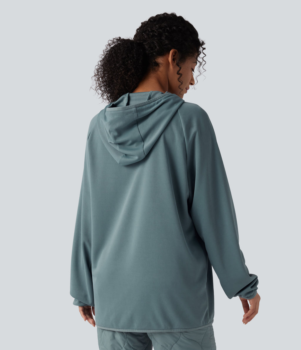 Hooded Drawstring Long Sleeve Camping Quilted Sports Sweatshirt — Trellis — view 2