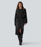 Halter Long Sleeve Wrap 2-in-1 Casual Jumper — Black — view 6