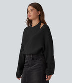Halter Long Sleeve Wrap 2-in-1 Casual Jumper — Black — view 3