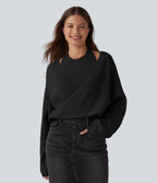 Halter Long Sleeve Wrap 2-in-1 Casual Jumper — Black — view 1