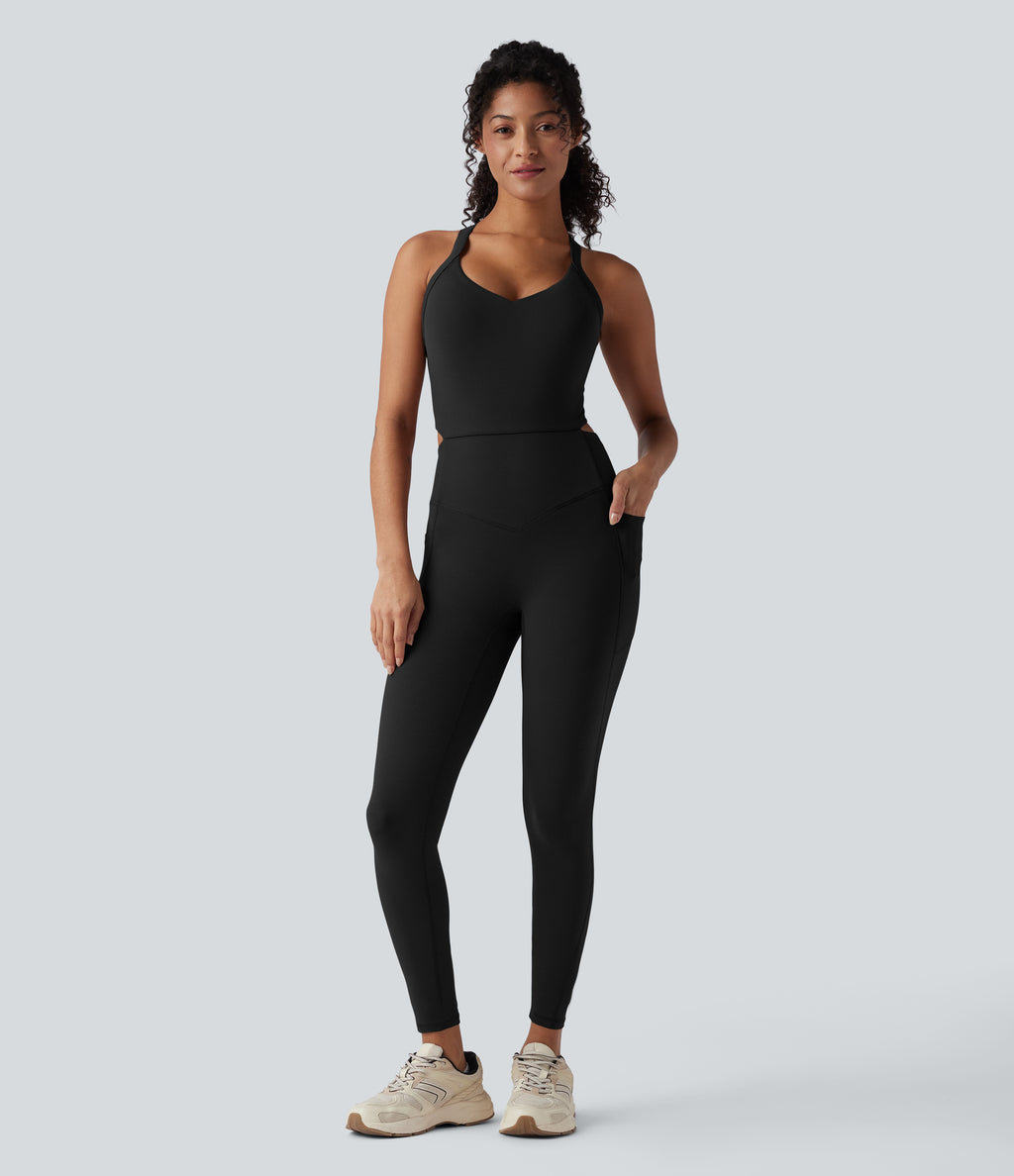 Tummy Control Training Jumpsuit with Pockets-Edition DD-F Cups — Black — view 2