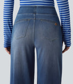 High Waisted Wide Leg Washed Casual Jeans with Pockets — Blue Jasper Denim — view 5