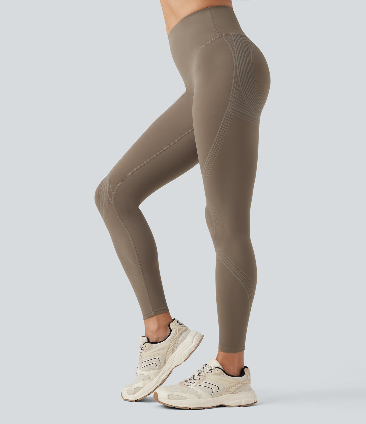 High Waisted Tummy Control Butt Lifting Training Leggings — Dawn Brown — view 3