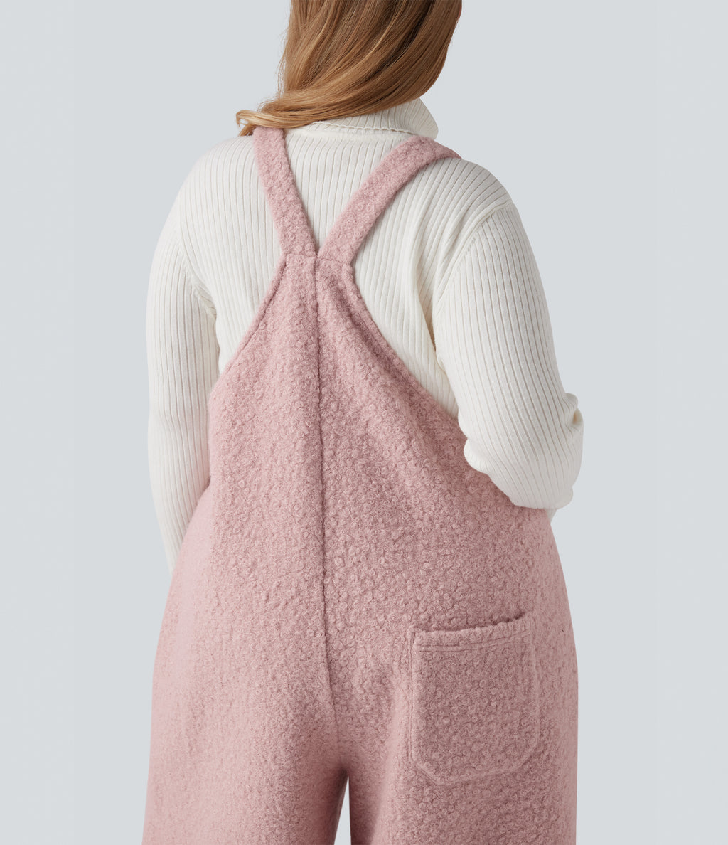 Adjustable Straps Casual Teddy Plus Size Dungarees with Pockets — Dirty Pink — view 5
