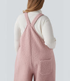 Adjustable Straps Casual Teddy Plus Size Dungarees with Pockets — Dirty Pink — view 5