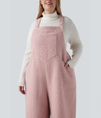 Adjustable Straps Casual Teddy Plus Size Dungarees with Pockets — Dirty Pink — view 4