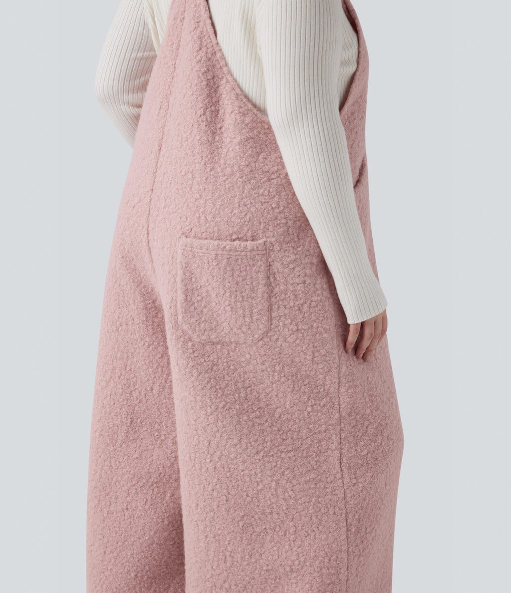 Adjustable Straps Casual Teddy Plus Size Dungarees with Pockets — Dirty Pink — view 6