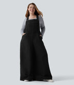 Adjustable Straps Casual Teddy Plus Size Dungarees with Pockets — Black — view 8