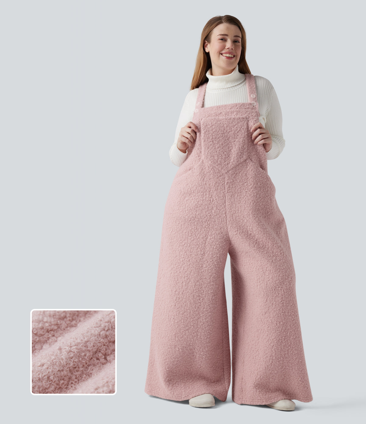 Adjustable Straps Casual Teddy Plus Size Dungarees with Pockets — Dirty Pink — view 1