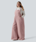 Adjustable Straps Casual Teddy Plus Size Dungarees with Pockets — Dirty Pink — view 3