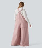 Adjustable Straps Casual Teddy Plus Size Dungarees with Pockets — Dirty Pink — view 2