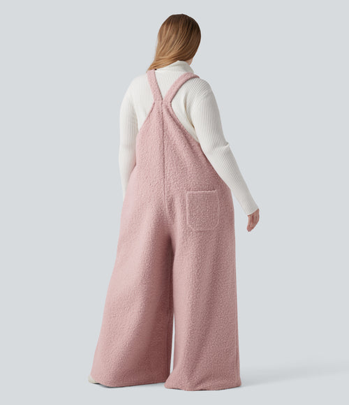 Adjustable Straps Casual Teddy Plus Size Dungarees with Pockets — Dirty Pink — view 2