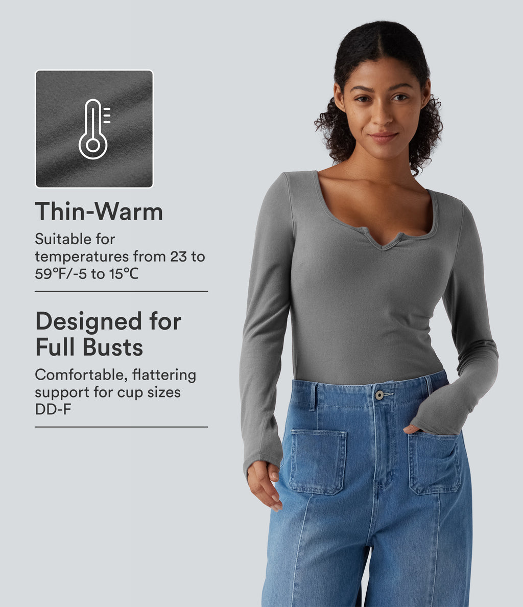 HeatCore Push-Up Notched Long Sleeve Casual Warming T-Shirt DD-F Cups — Steel Gray — view 1