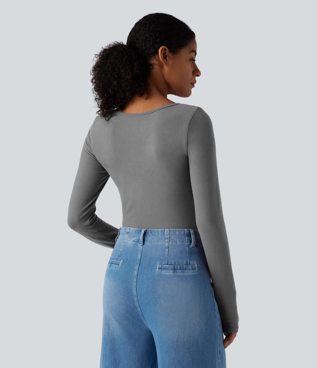 HeatCore Push-Up Notched Long Sleeve Casual Warming T-Shirt DD-F Cups — Steel Gray — view 2