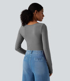 HeatCore Push-Up Notched Long Sleeve Casual Warming T-Shirt DD-F Cups — Steel Gray — view 2