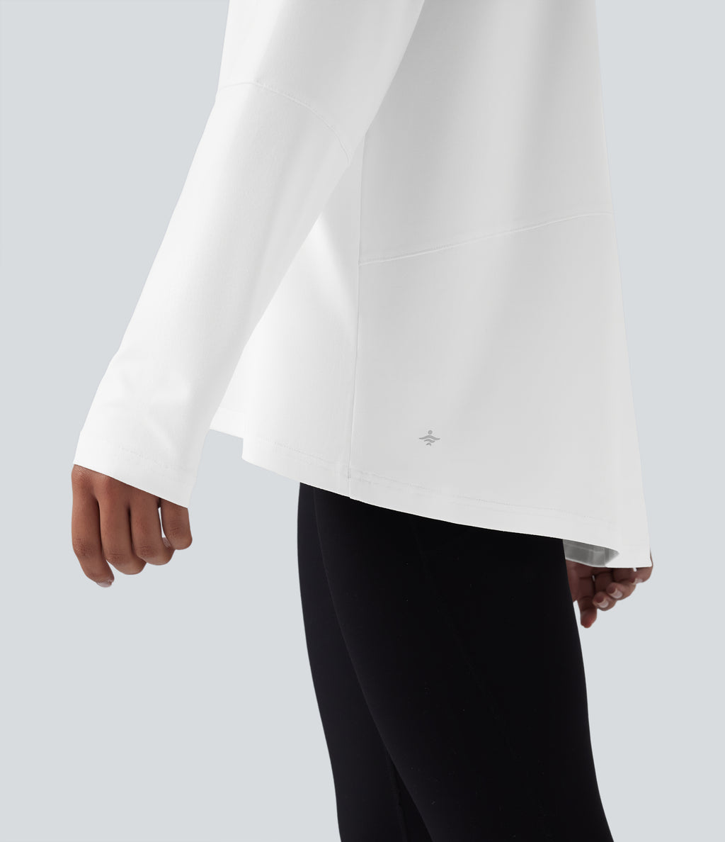 One-shoulder Long Sleeve Relaxed Yoga Sports Top — White — view 4