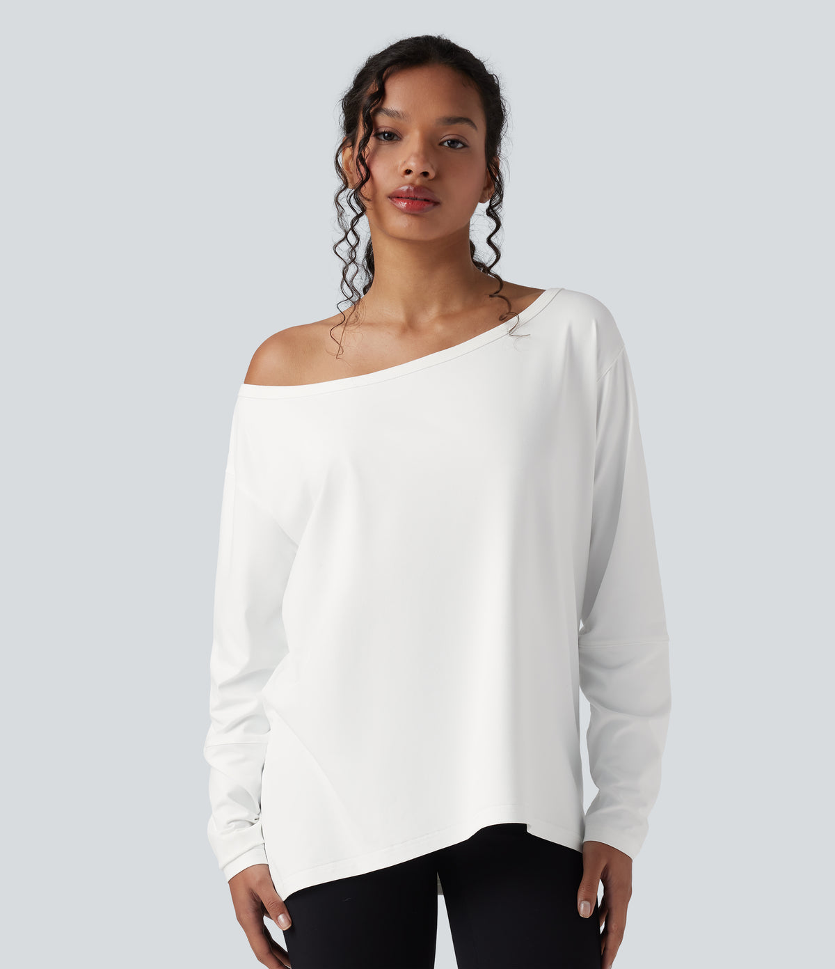 One-shoulder Long Sleeve Relaxed Yoga Sports Top — White — view 1