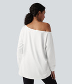 One-shoulder Long Sleeve Relaxed Yoga Sports Top — White — view 2