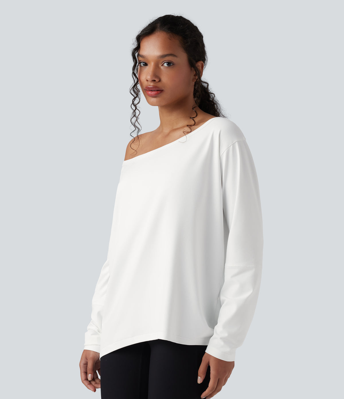 One-shoulder Long Sleeve Relaxed Yoga Sports Top — White — view 3