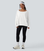 One-shoulder Long Sleeve Relaxed Yoga Sports Top — White — view 5
