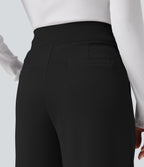 High Waisted Tummy Control Crepe Work Straight Leg Trousers with Pockets — Black — view 5
