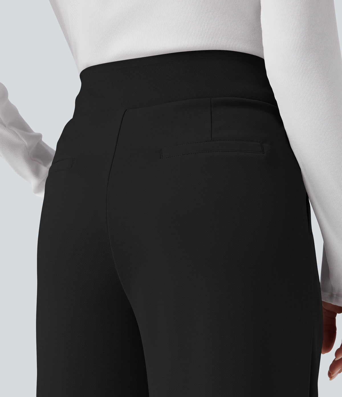 High Waisted Tummy Control Crepe Work Straight Leg Trousers with Pockets — Black — view 5