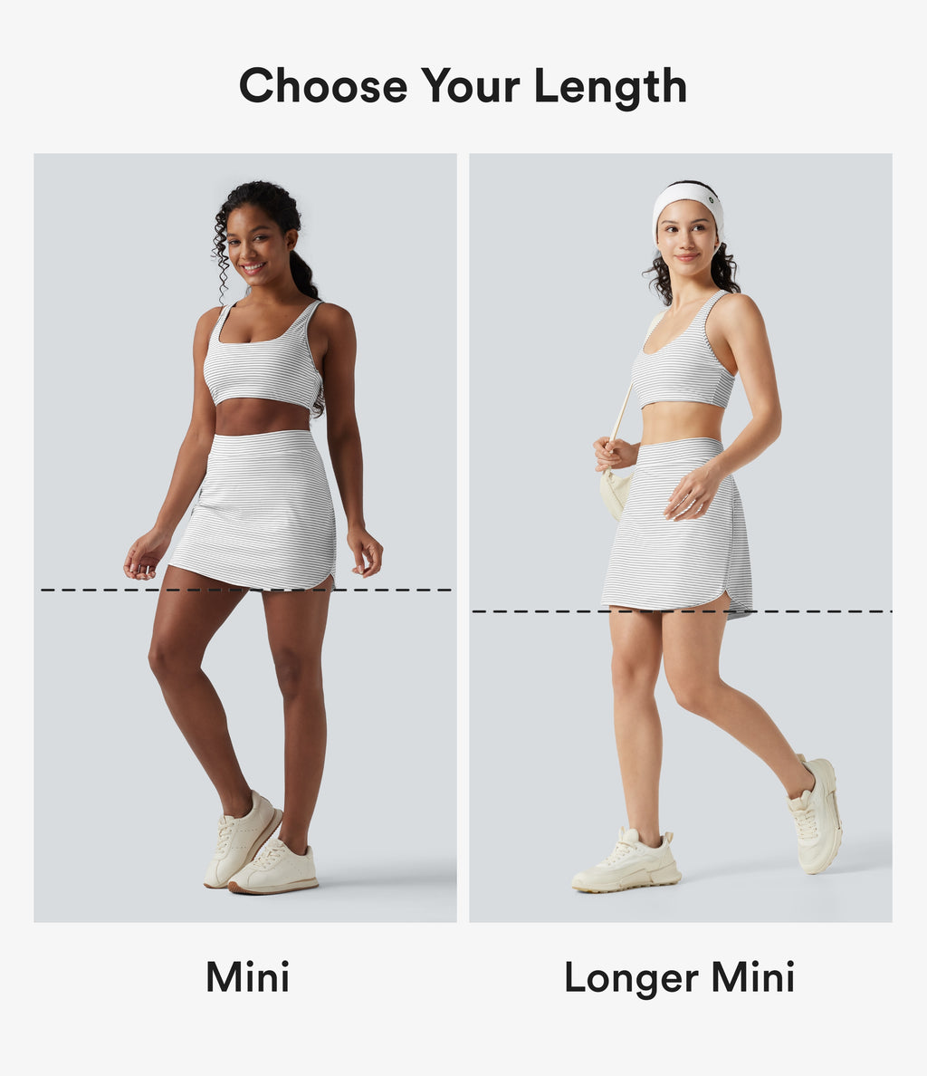 High Waisted Stripes 2-in-1 Bodycon Mini Golf Skirt with Pockets — Zebra Ripple — view 2