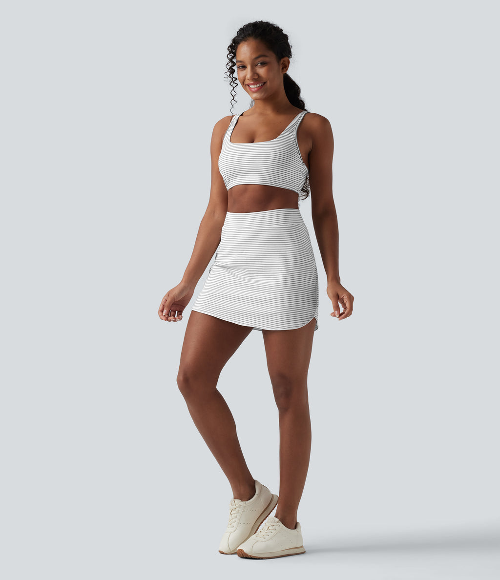 High Waisted Stripes 2-in-1 Bodycon Mini Golf Skirt with Pockets — Zebra Ripple — view 6