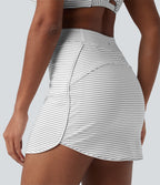 High Waisted Stripes 2-in-1 Bodycon Mini Golf Skirt with Pockets — Zebra Ripple — view 5