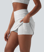 High Waisted Stripes 2-in-1 Bodycon Mini Golf Skirt with Pockets — Zebra Ripple — view 1