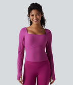 Ribbed Square Neck Push-Up Long Sleeve Thumb Hole Yoga Sports Top DD-F Cups — Purple Orchid — view 2