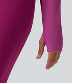 Ribbed Square Neck Push-Up Long Sleeve Thumb Hole Yoga Sports Top DD-F Cups — Purple Orchid — view 7