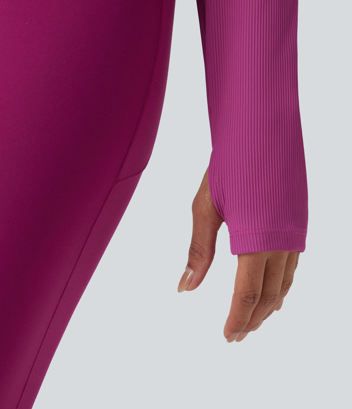 Ribbed Square Neck Push-Up Long Sleeve Thumb Hole Yoga Sports Top DD-F Cups — Purple Orchid — view 7