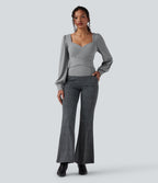 Sweetheart Neck Push-Up Puff Long Sleeve Work Top DD-F Cups — Ultimate Gray — view 6