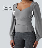 Sweetheart Neck Push-Up Puff Long Sleeve Work Top DD-F Cups — Ultimate Gray — view 1