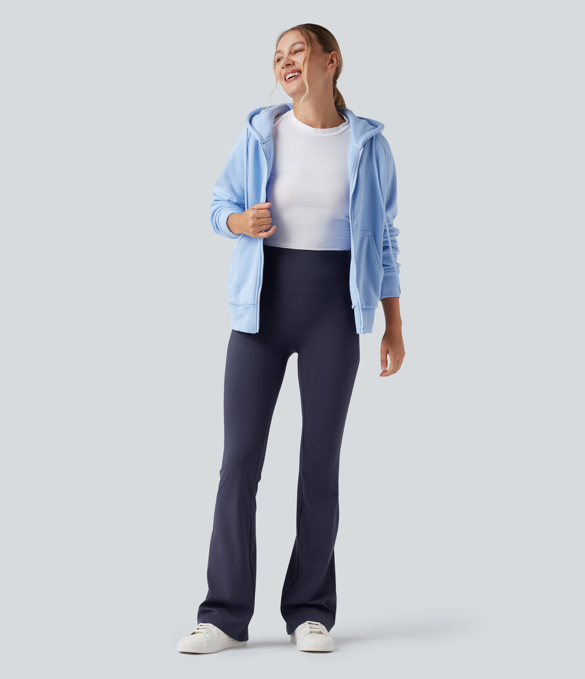 2.0 Pet Hair Resistant High Waisted Tummy Control Bootcut Casual Trousers with Pockets — Mountain Blue — view 7