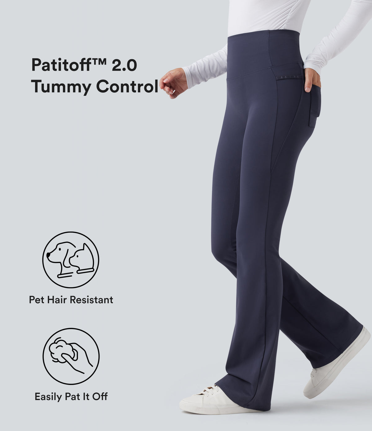 2.0 Pet Hair Resistant High Waisted Tummy Control Bootcut Casual Trousers with Pockets — Mountain Blue — view 1