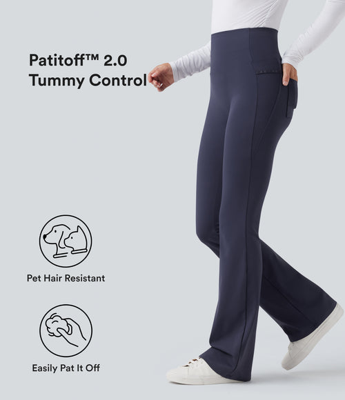 2.0 Pet Hair Resistant High Waisted Tummy Control Bootcut Casual Trousers with Pockets — Mountain Blue — view 1