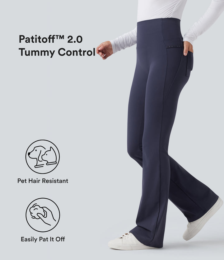 2.0 Pet Hair Resistant High Waisted Tummy Control Bootcut Casual Trousers with Pockets — Mountain Blue — view 1