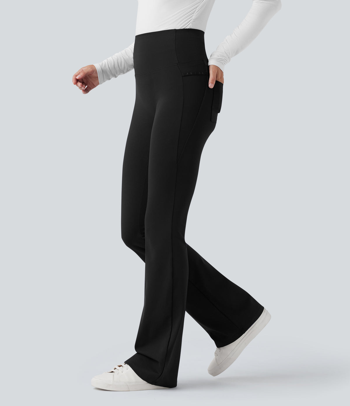 2.0 Pet Hair Resistant High Waisted Tummy Control Bootcut Casual Trousers with Pockets — Black — view 8