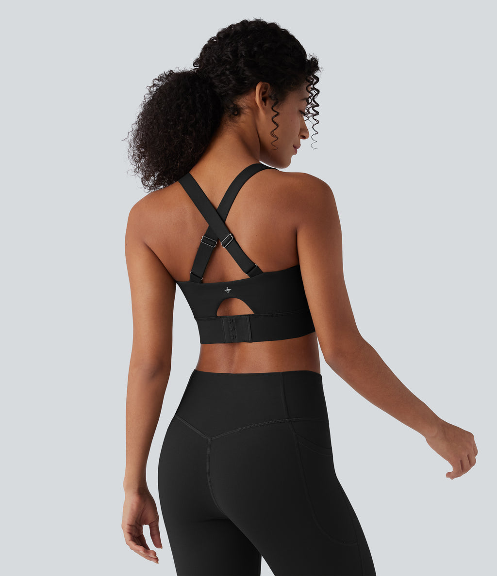 Medium Support Push-Up Crisscross Adjustable Straps Training Sports Bra — Black — view 2