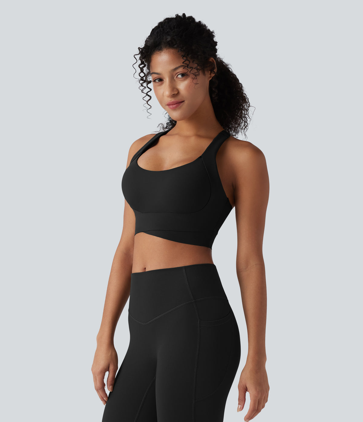 Medium Support Push-Up Crisscross Adjustable Straps Training Sports Bra — Black — view 4