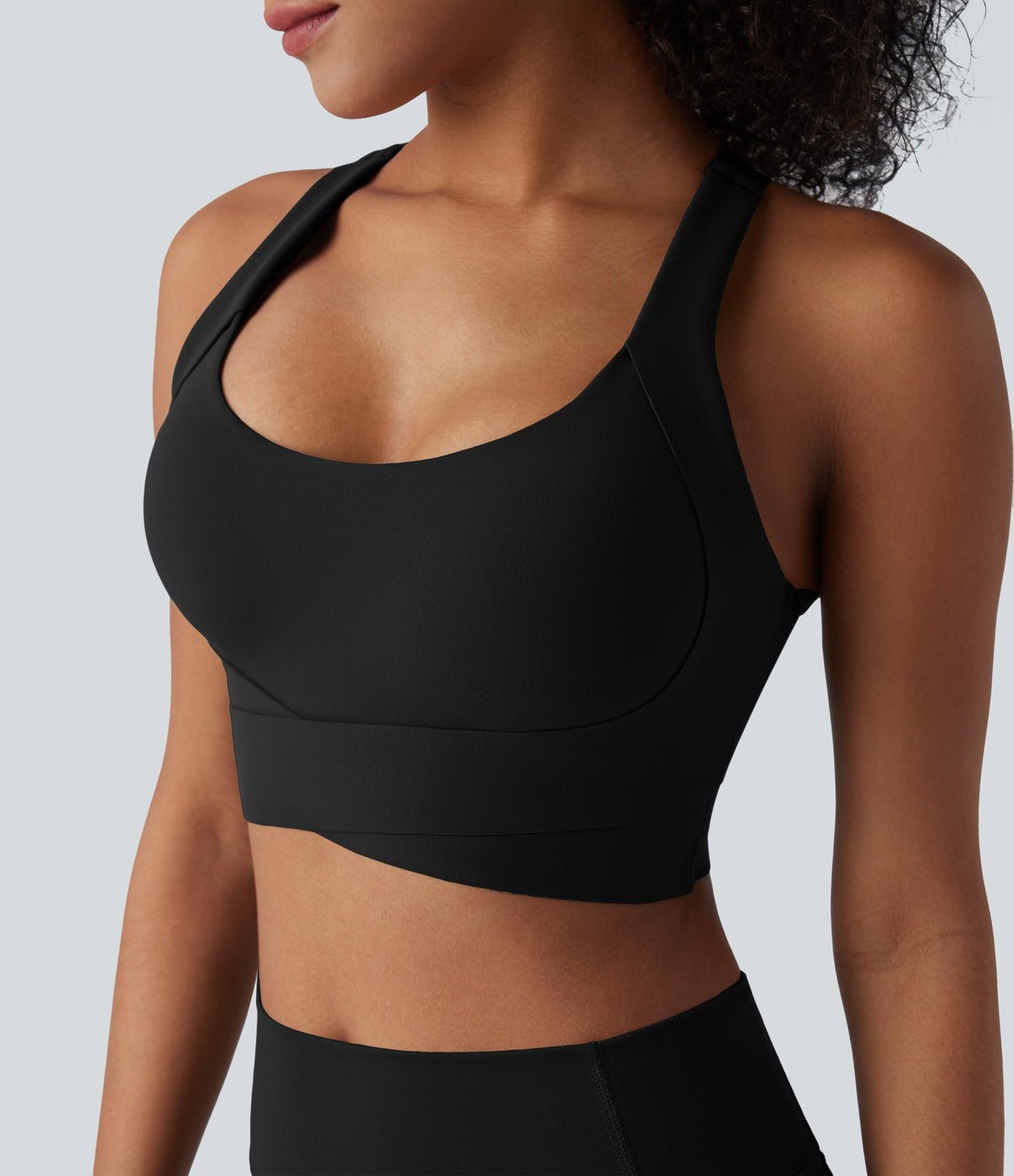 Medium Support Push-Up Crisscross Adjustable Straps Training Sports Bra — Black — view 1