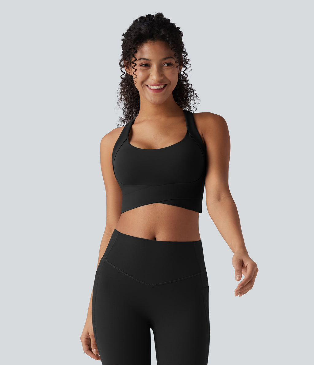 Medium Support Push-Up Crisscross Adjustable Straps Training Sports Bra — Black — view 3
