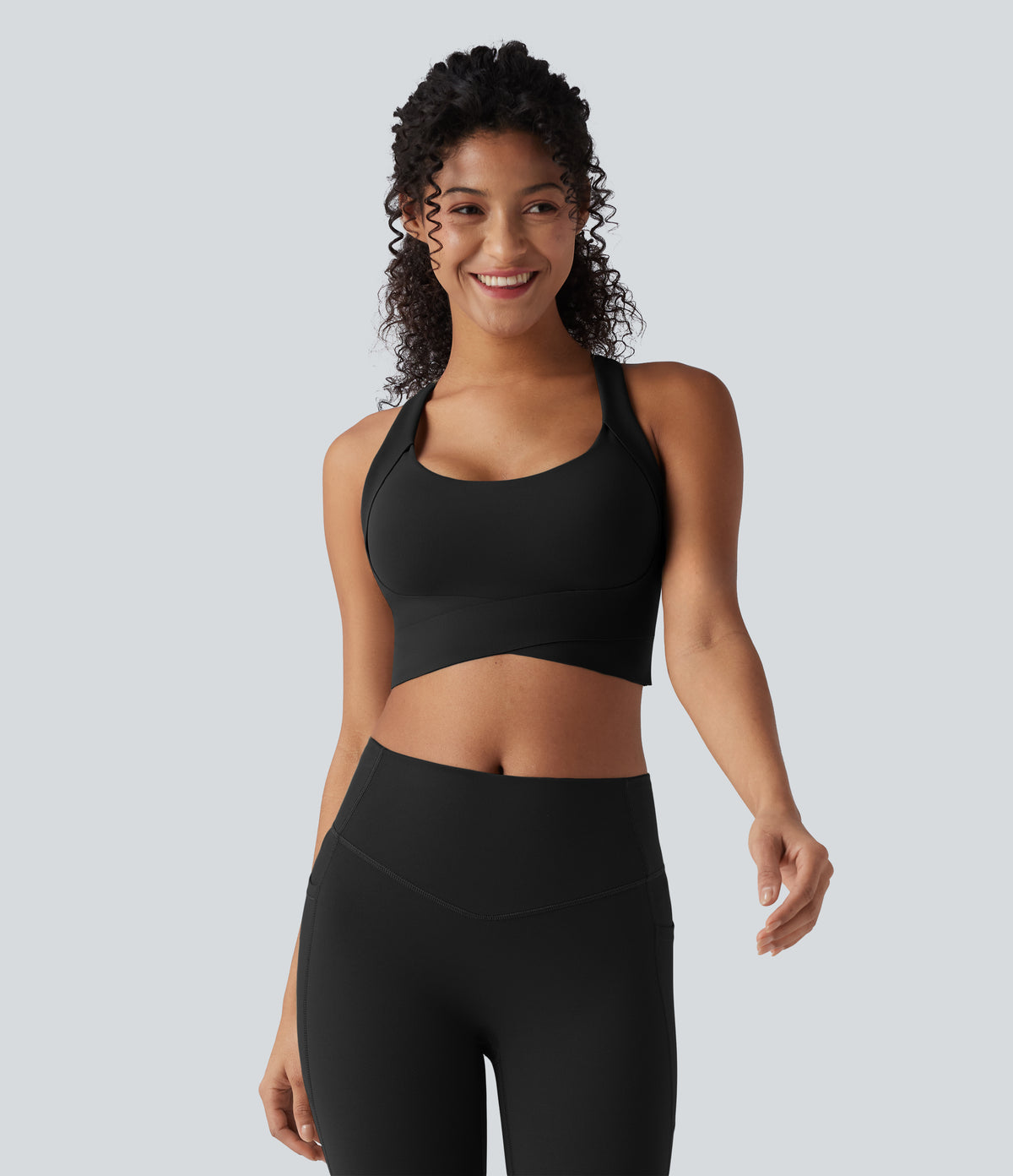 Medium Support Push-Up Crisscross Adjustable Straps Training Sports Bra — Black — view 3