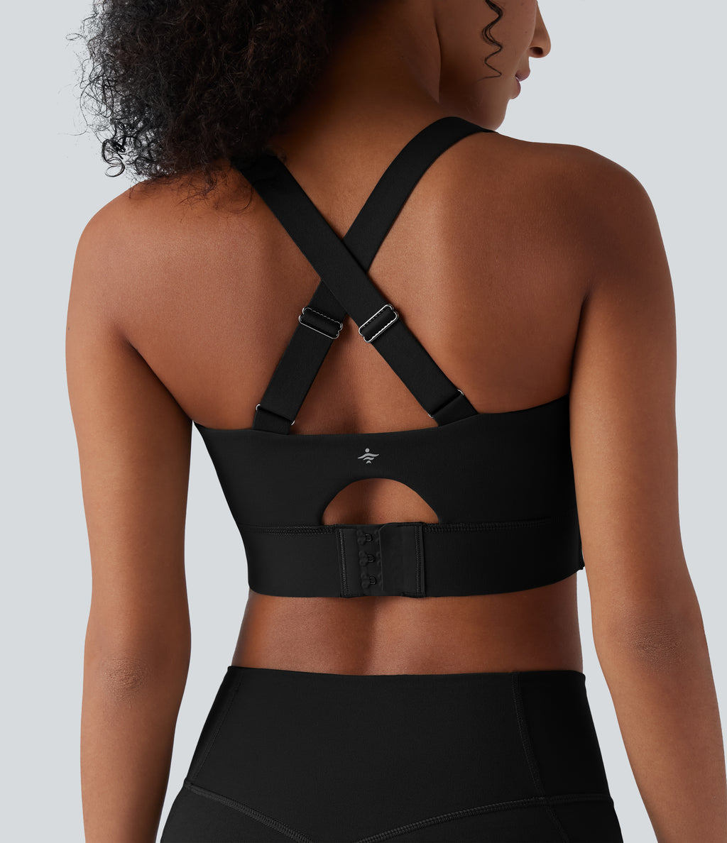 Medium Support Push-Up Crisscross Adjustable Straps Training Sports Bra — Black — view 5