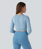 OneForm Seamless Flow Raglan Long Sleeve Cropped 2-in-1 Yoga Sports Top — Glacier Lake — view 3