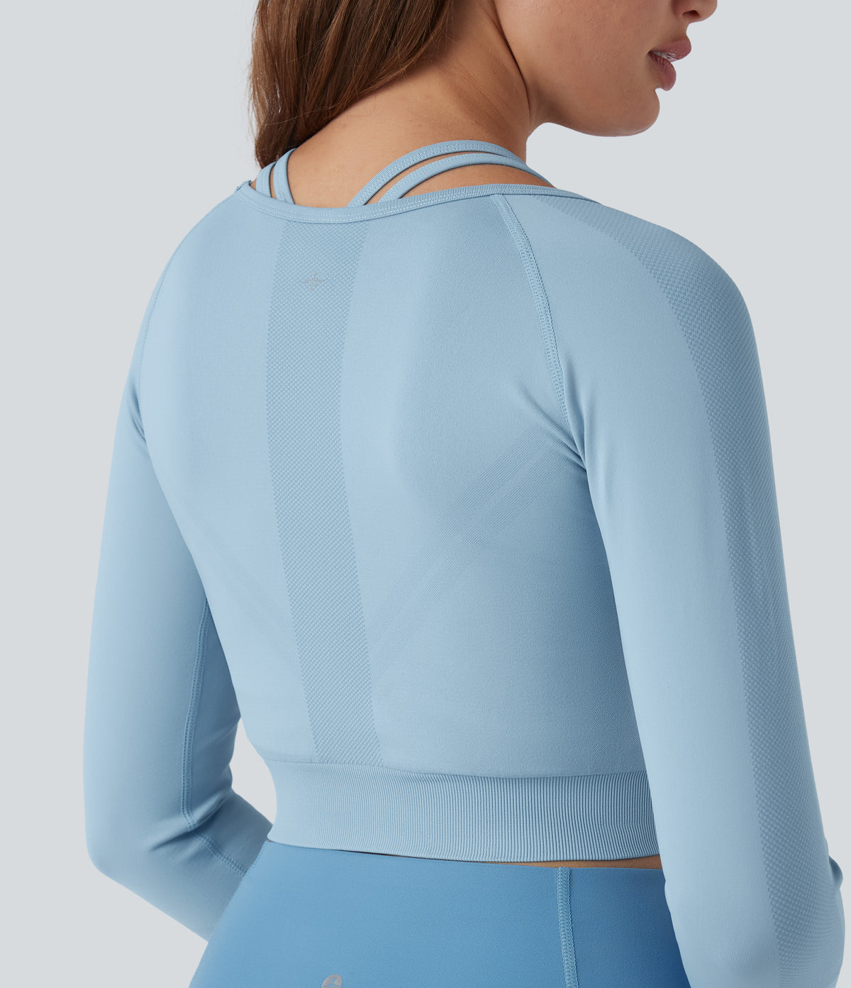 OneForm Seamless Flow Raglan Long Sleeve Cropped 2-in-1 Yoga Sports Top — Glacier Lake — view 5