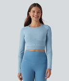OneForm Seamless Flow Raglan Long Sleeve Cropped 2-in-1 Yoga Sports Top — Glacier Lake — view 2