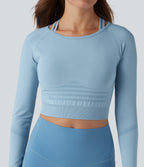 OneForm Seamless Flow Raglan Long Sleeve Cropped 2-in-1 Yoga Sports Top — Glacier Lake — view 1